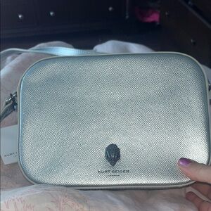 Kurt Geiger Silver Textured Leather Crossbody Bag nwt